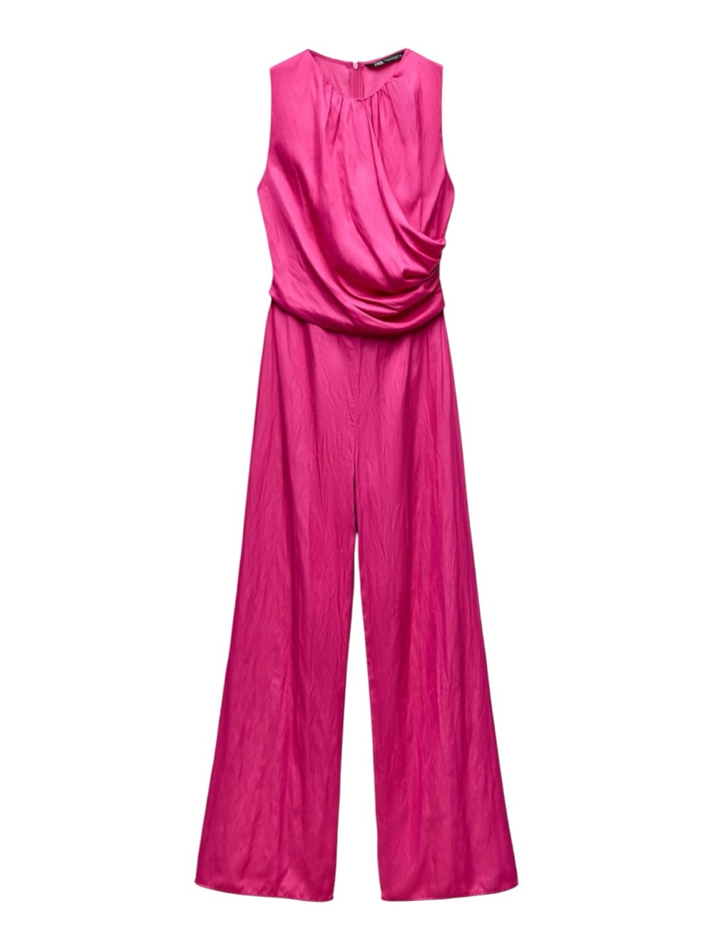 ZARA Satin Pink Wide Leg Jumpsuit Draped Sleeveless Fuchsia Size M NWOT - Picture 3 of 9